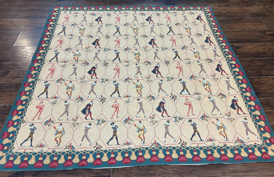 Square Tapestry 5x5, Wall Hanging, Human Pictorials, Court Jesters, Vintage - Nuvé