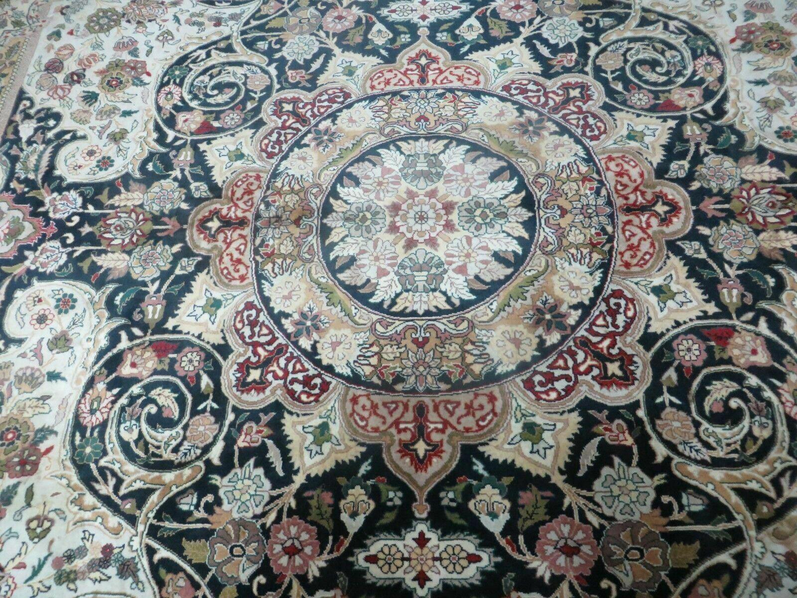 Beautiful Sino Persian Rug 9x12, Elegant High Quality Handmade Wool Oriental Carpet, Medallion with Corner Design, Floral, Black and Ivory - Nuvé