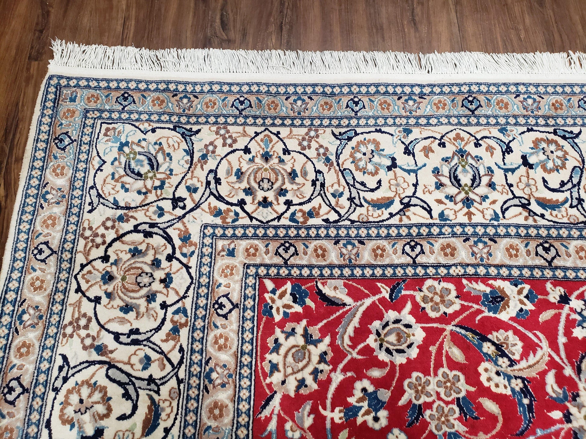 Persian Nain Rug 8x12, Red and Ivory, Signed - Nuvé