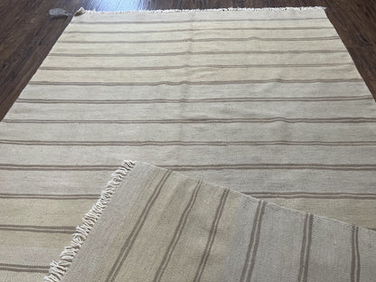 New Turkish Kilim Rug 5x8 Flatweave Carpet, Bohemian Rug, Contemporary Rug, Hand Woven, Wool Area Rug, Gray and Taupe, Striped Pattern
