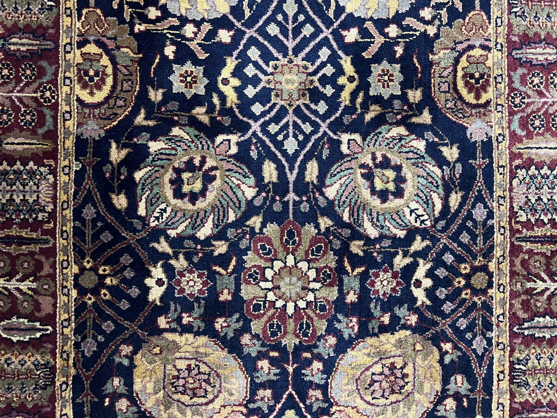 Indo Persian Runner 2.8 x 18, Long Skinny Hallway Wool Runner Rug, Hand Knotted Vintage Floral Allover Traditional Runner Dark Blue Burgundy - Nuvé
