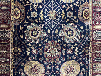 Indo Persian Runner 2.8 x 18, Long Skinny Hallway Wool Runner Rug, Hand Knotted Vintage Floral Allover Traditional Runner Dark Blue Burgundy - Nuvé