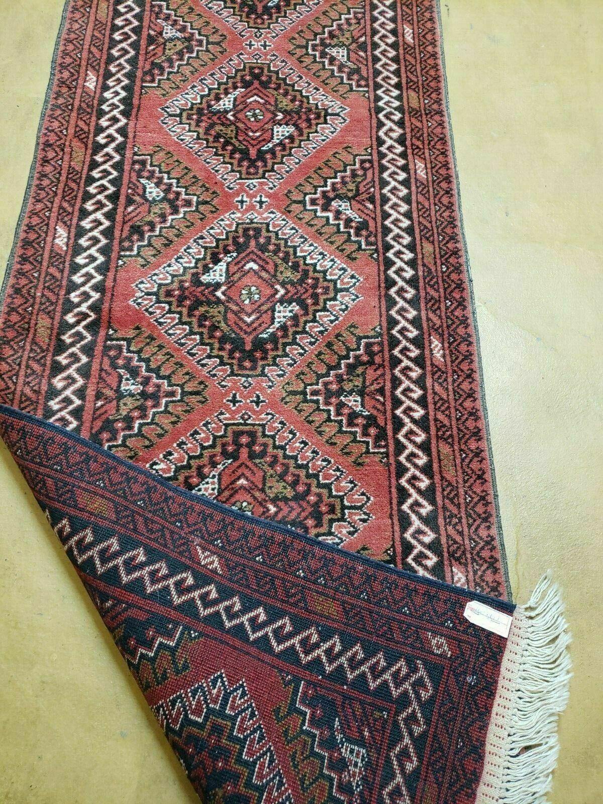 2' 5" X 9' Vintage Handmade Bokhara Red Turkoman Pakistani Wool Runner Rug Organic