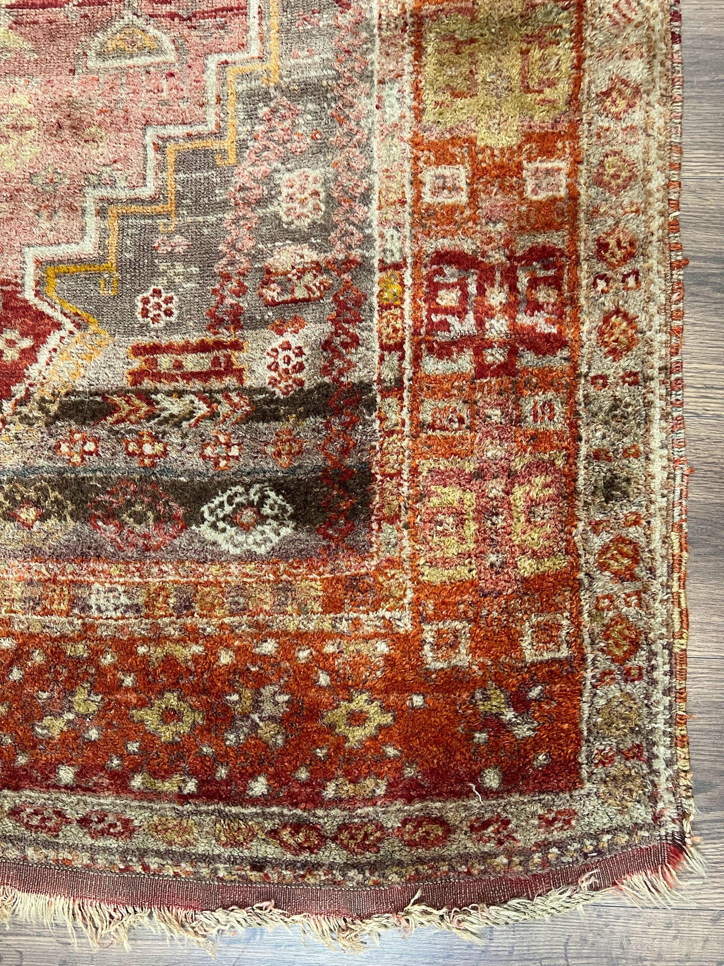 Antique Turkish Melas Rug 4x7, Tribal Geometric Unique Collectible Hand Knotted Wool Oriental Carpet, Rare 1920s Rug, Burnt Orange Red - Nuvé