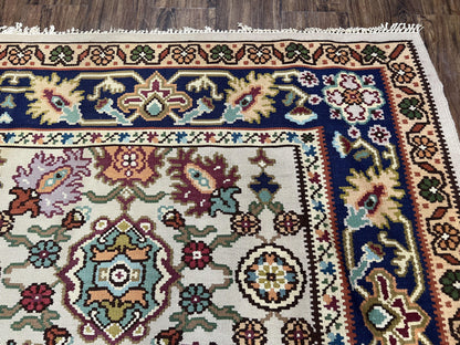 Antique Turkish Kilim Rug 7x10 Allover Pattern, Ivory Cream Maroon Light Blue, Wool Flatweave Hand Woven, Large Kilim, Vintage Kilim Carpet - Nuvé