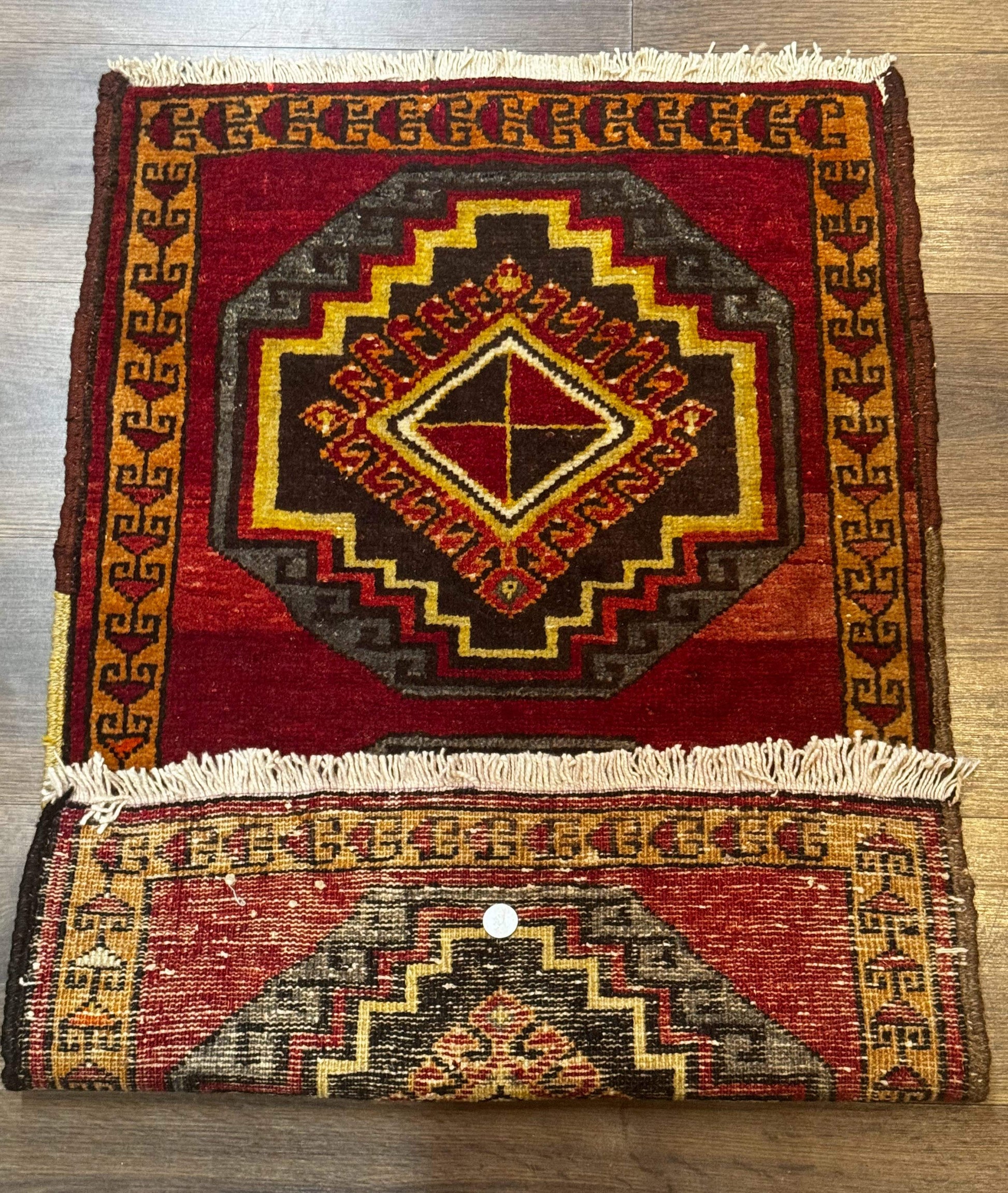 Small Antique Turkish Yastik Rug 2x3, Double Medallions, Geometric, Red, Wool - Nuvé