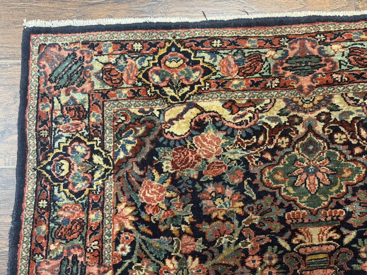 Antique Persian Rug 4x5, Navy Blue 1920s Carpet, Wool, Rare, Fine, Persian Hamadan Bidjar Carpet