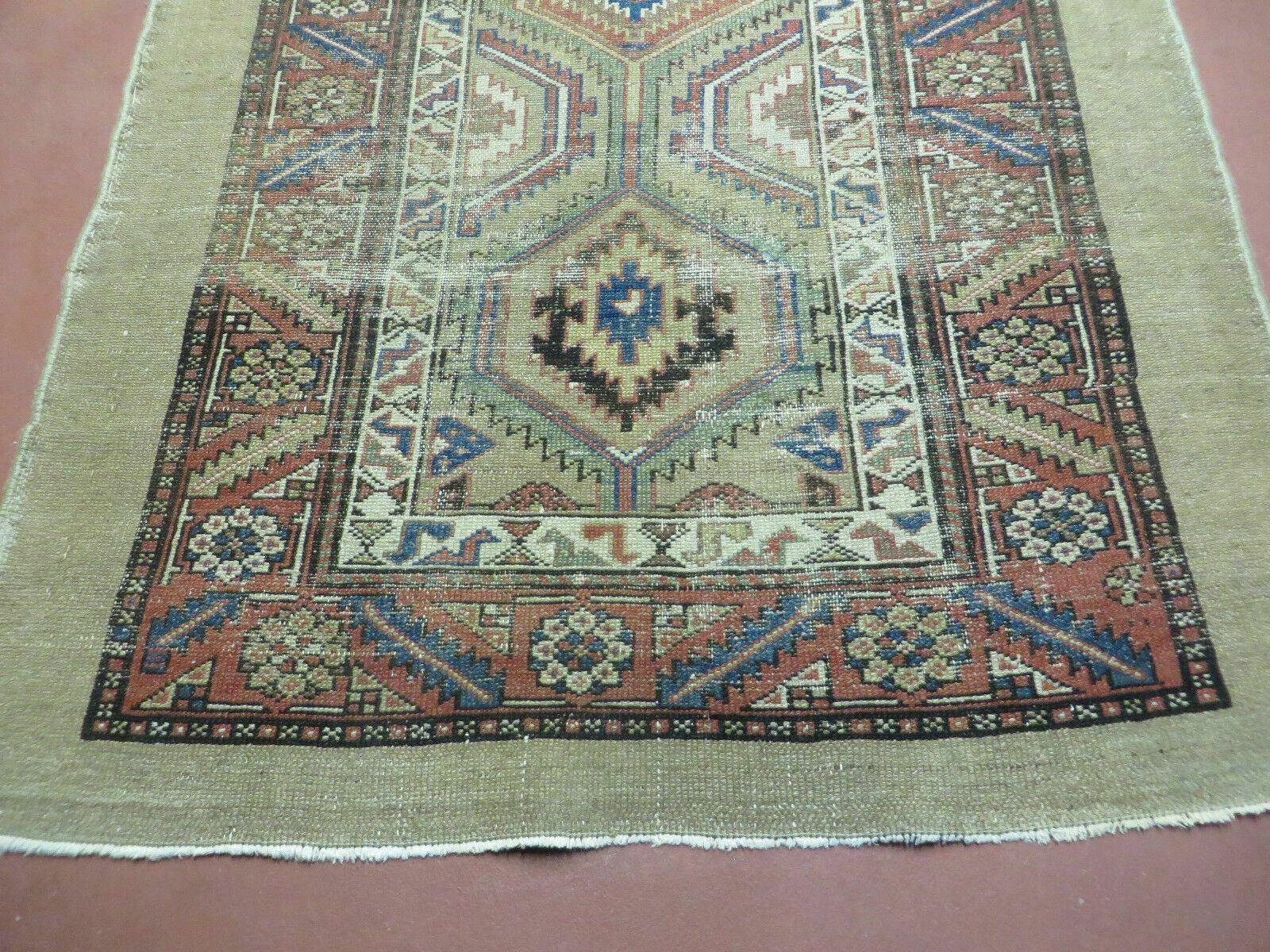 3'4" X 12' Antique Hand Made Turkish Wool Rug Runner Carpet Camel Hair Nice - Nuvé