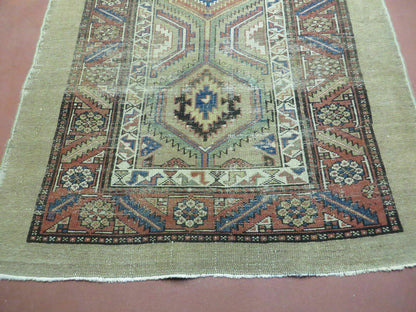 3'4" X 12' Antique Hand Made Turkish Wool Rug Runner Carpet Camel Hair Nice - Nuvé