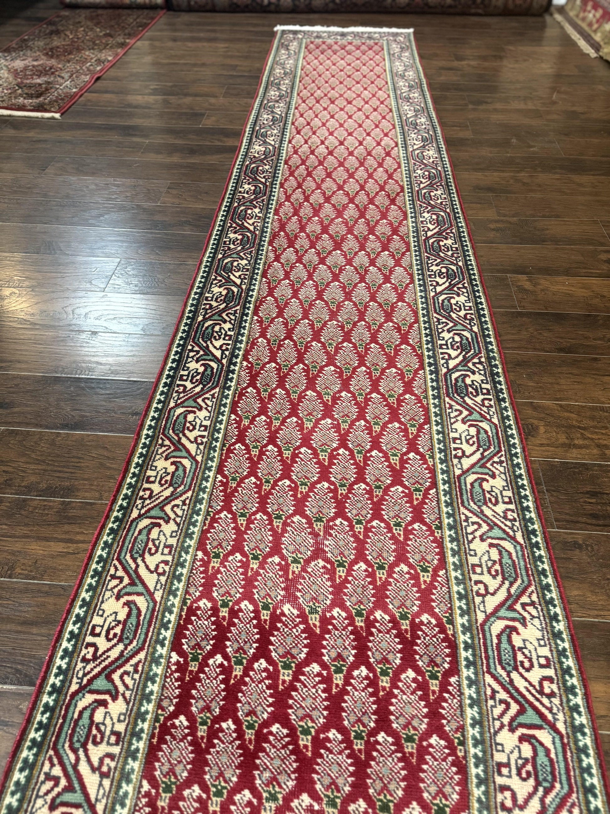 Persian Tabriz Runner Rug 3x16, Paisley Boteh Design, Red and Cream, Rug for Hallway, 16ft Wool Runner - Nuvé