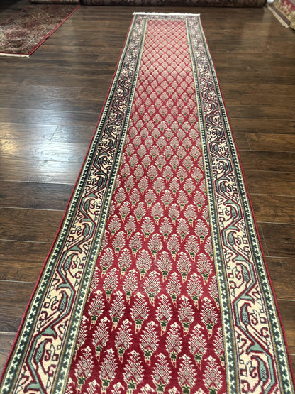 Persian Tabriz Runner Rug 3x16, Paisley Boteh Design, Red and Cream, Rug for Hallway, 16ft Wool Runner - Nuvé