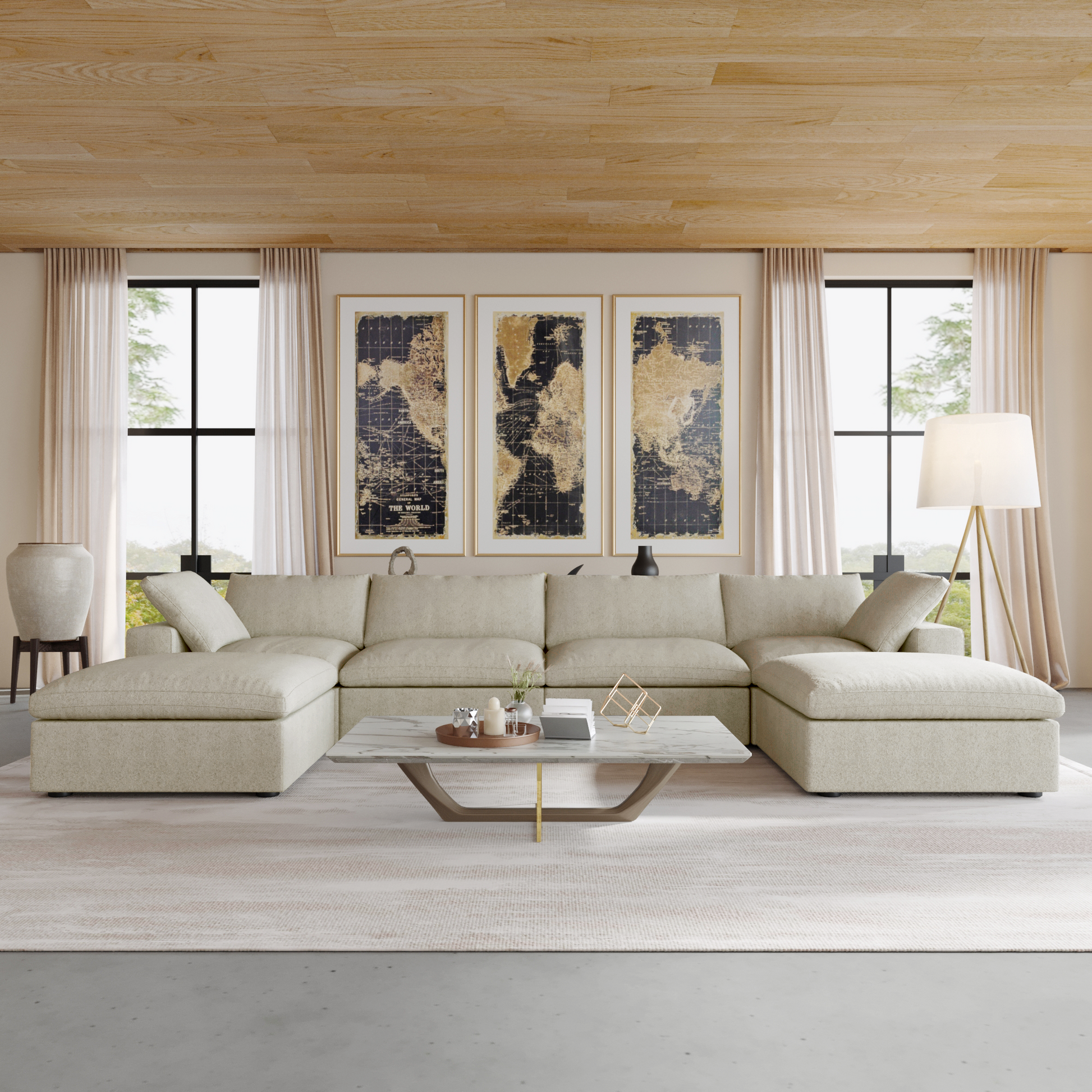 Nuvé® Solace Modular Bouclé Cloud Sofa - Khaki - 4-Seater Sectional Sofa with 2 Ottomans - Nuvé