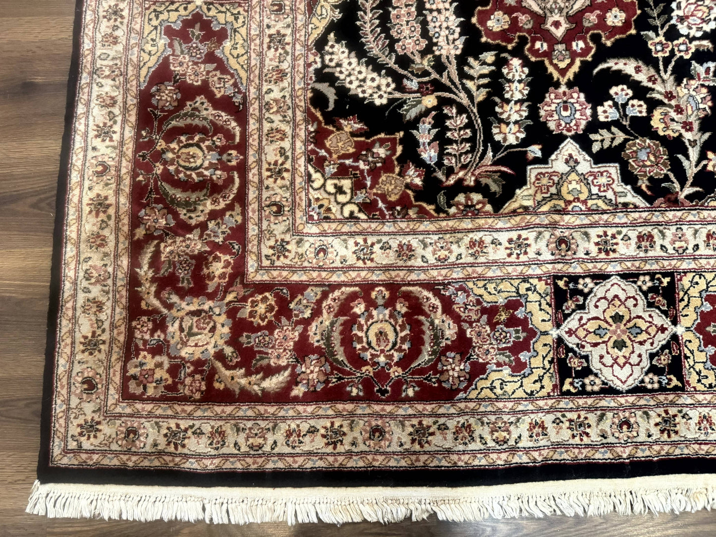Sino Persian Rug 9x12, Black & Maroon, Wool and Silk, Allover Pattern - Nuvé