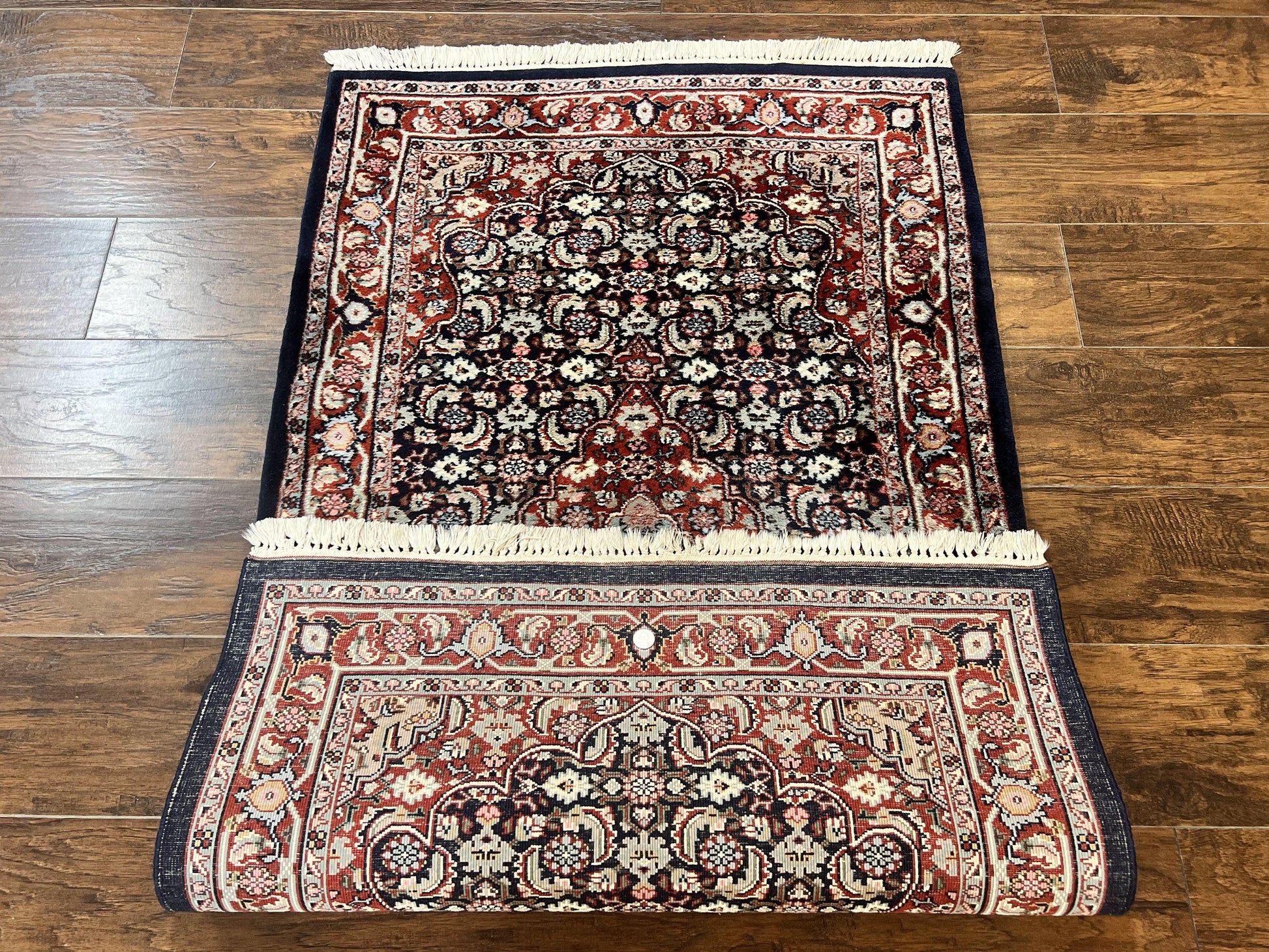 Indo Persian Rug 3x4, Herati Allover Pattern, Midnight Blue and Red, Small Vintage Handmade Wool Rug - Nuvé