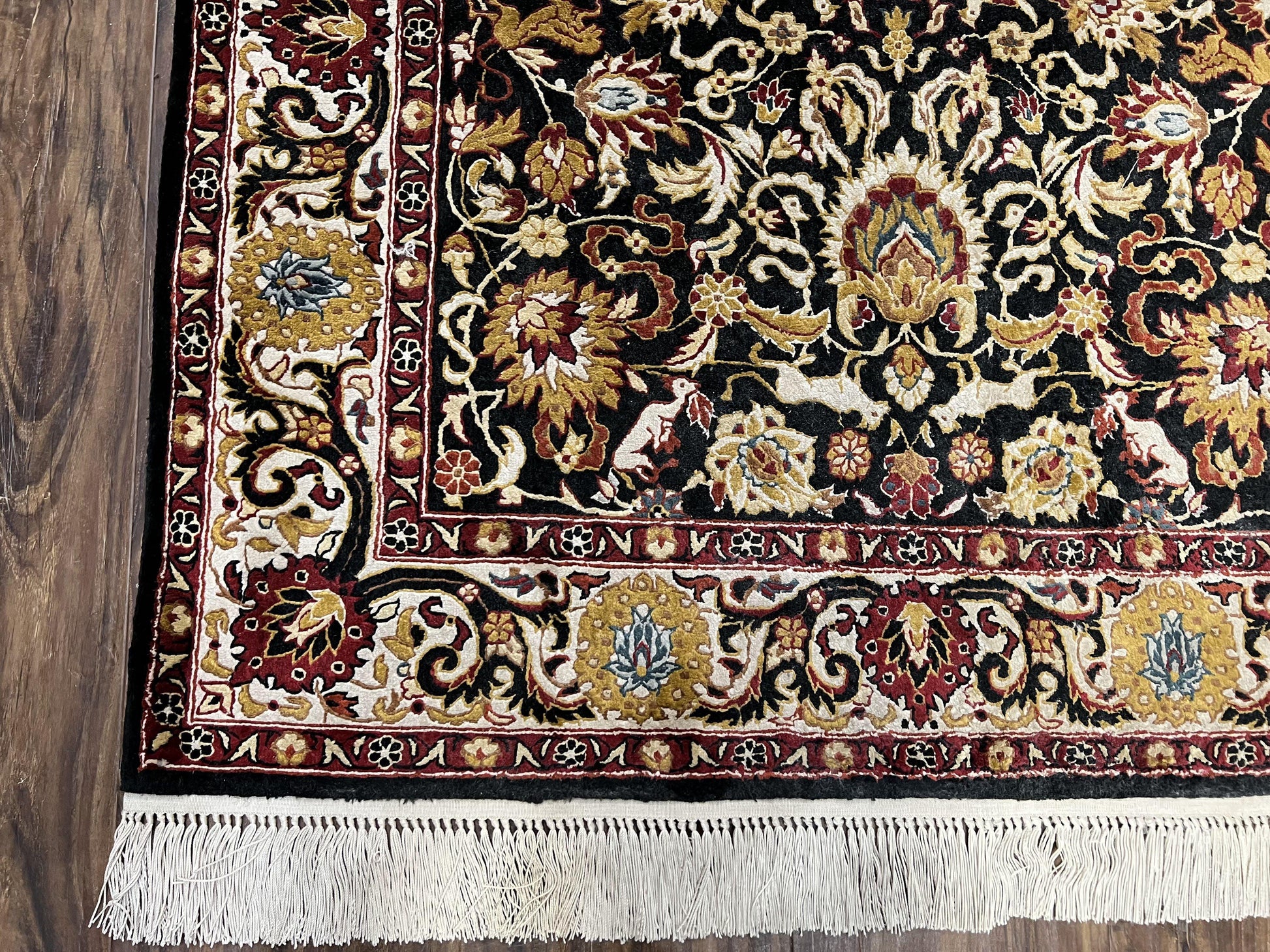 Sino Persian Silk Rug 3x5 Oriental Carpet 3 x 5 Fine Silk Rug, Black Ivory Gold, Animal Motifs, Flowers, High Quality, Vintage Silk Rug Wow - Nuvé