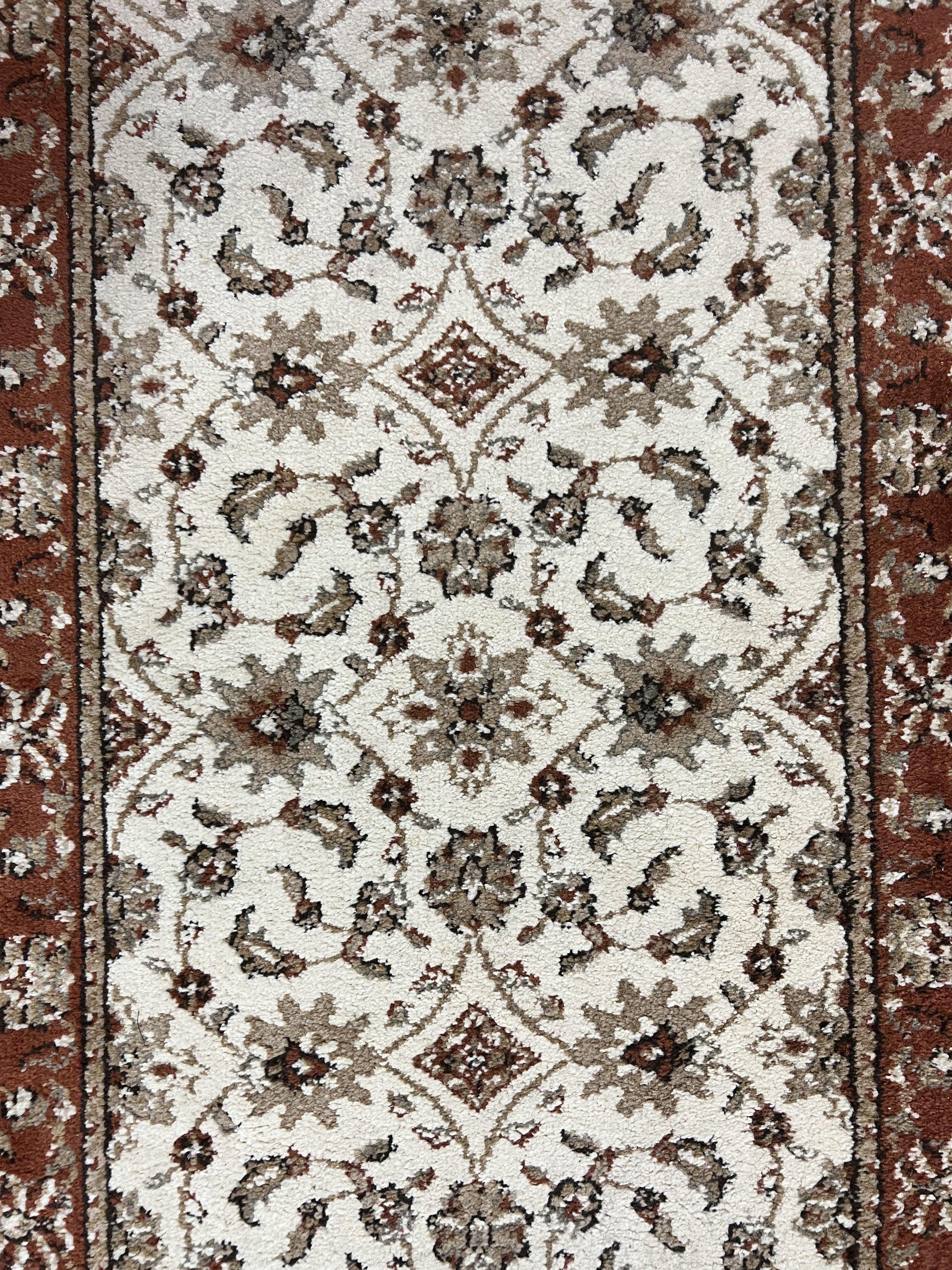 Runner Rug 2 x 7.6, Skinny Runner, Oriental Rug for Hallway, Ivory & Rust Red, Floral Allover - Nuvé