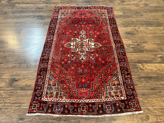 Antique Persian Tribal Rug 4x7, Red, Geometric Medallion, Handmade, Wool, Persian Zanjan Rug - Nuvé