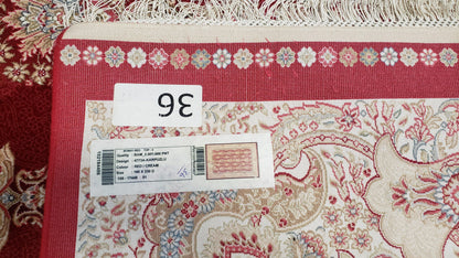 Dark Red Silk Carpet 5.3 x 7.6 ft, 5x8 Silk Rug, New Turkish Silk Carpet, Mint Condition, Beige & Red Area Rug, Bamboo Silk, High Quality - Nuvé