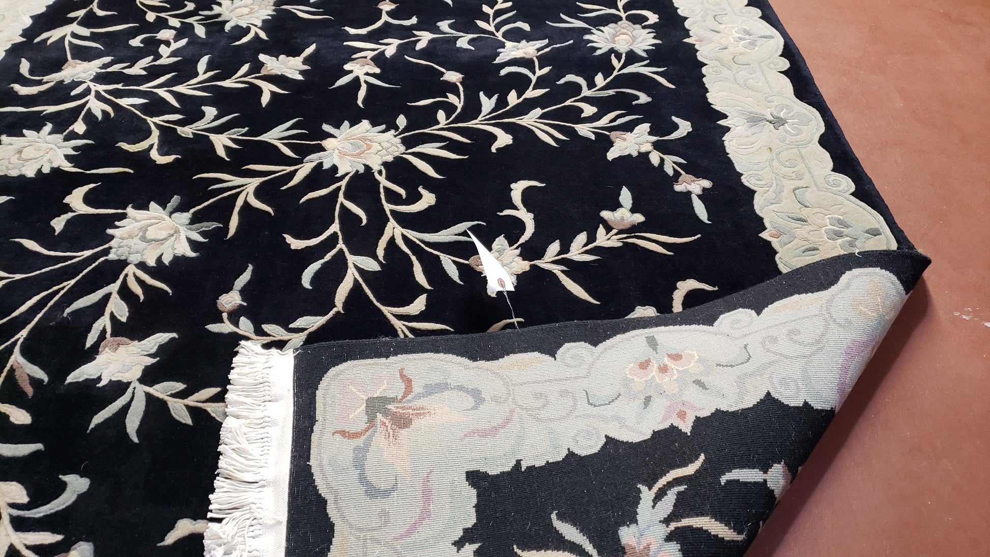 6x9 Vintage Black Gray Chinese Rug 120 Lines Wool Carpet Floral Design Hand-Knotted Soft Pile Entryway Rug Foyer Rug Nice - Nuvé