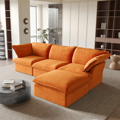 Sabi Modular Boucle Cloud Sofa - Orange - 3-Seater Sectional Sofa with Ottoman - Nuvé