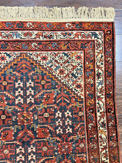 Persian Malayer Rug 4x7, Tribal Rug, Geometric, Antique Oriental Carpet, Red Blue Cream, Boho Rug, Hand Knotted Wool Rug - Nuvé