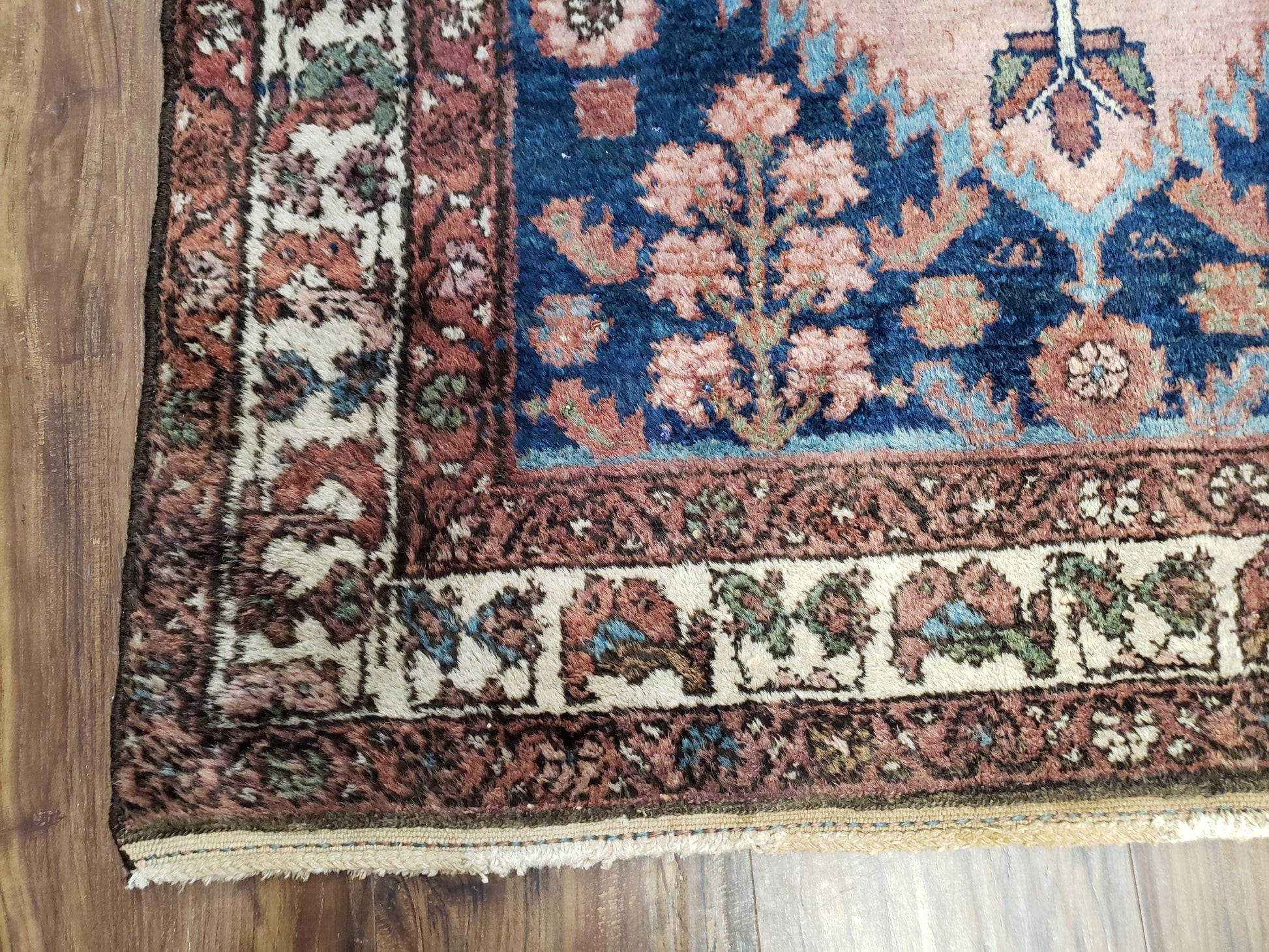 Blue Vintage Persian Hamadan Rug, Wool, Hand-Knotted, 4x6 ft - Nuvé