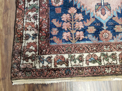 Blue Vintage Persian Hamadan Rug, Wool, Hand-Knotted, 4x6 ft - Nuvé