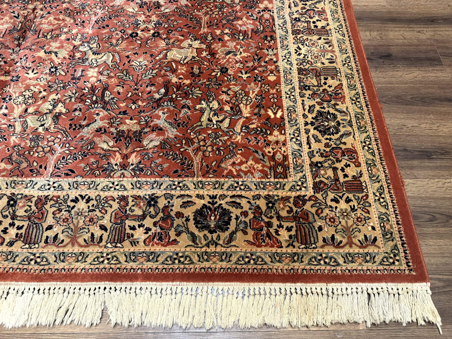 Persian Area Rug 8 x 11.6, Wool, Royal Hunting Scene, Vintage Couristan Rug, Red, Allover Pattern, Belgium Power Loomed - Nuvé