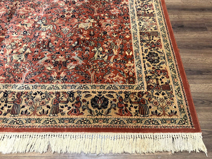 Persian Area Rug 8 x 11.6, Wool, Royal Hunting Scene, Vintage Couristan Rug, Red, Allover Pattern, Belgium Power Loomed - Nuvé