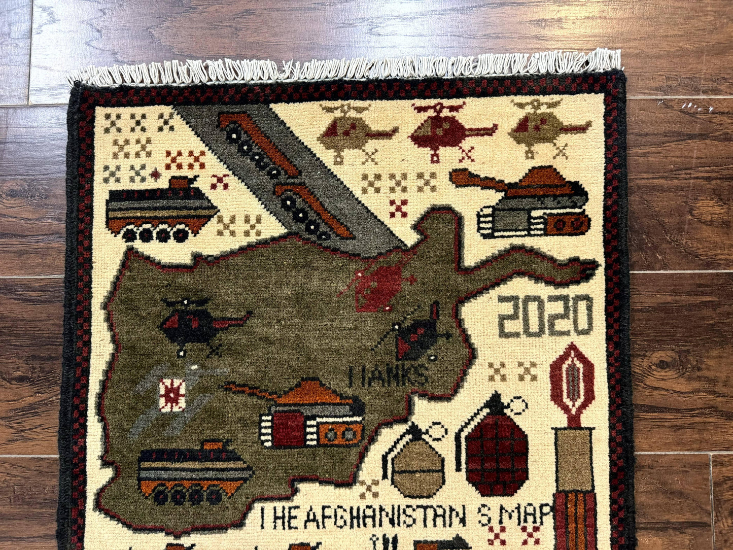 Afghan War Rug, Tanks Helicopters Guns - Nuvé