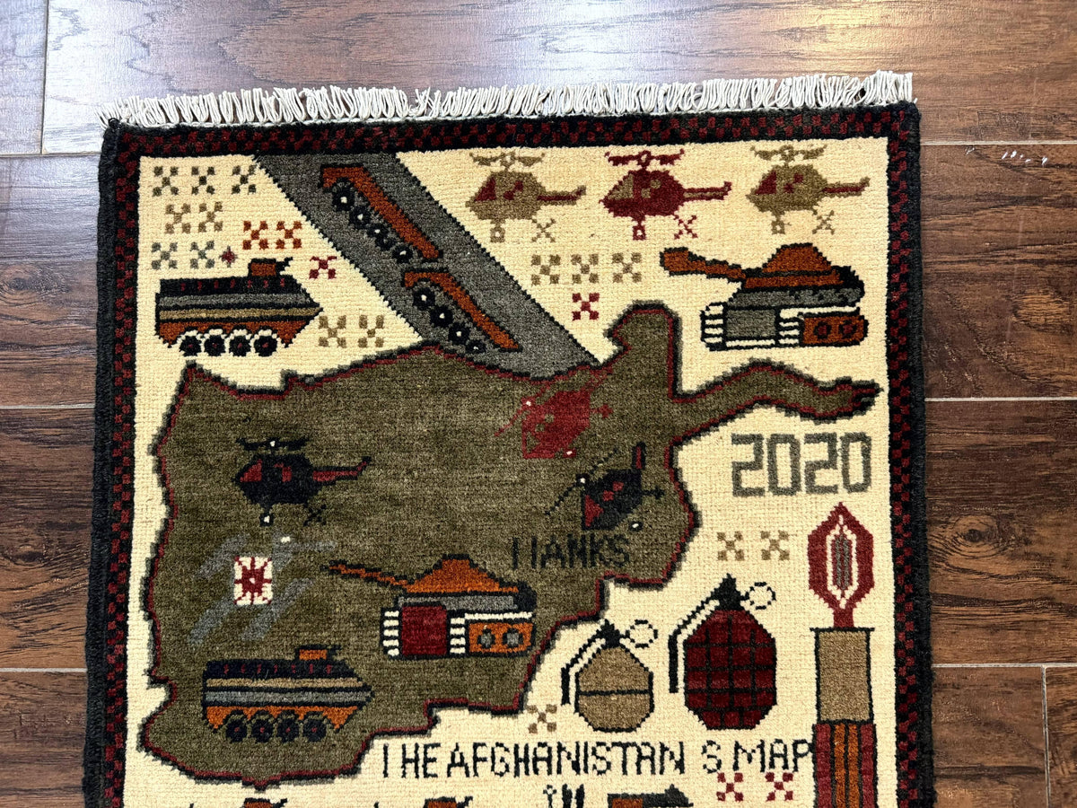 Afghan War Rug, Tanks Helicopters Guns