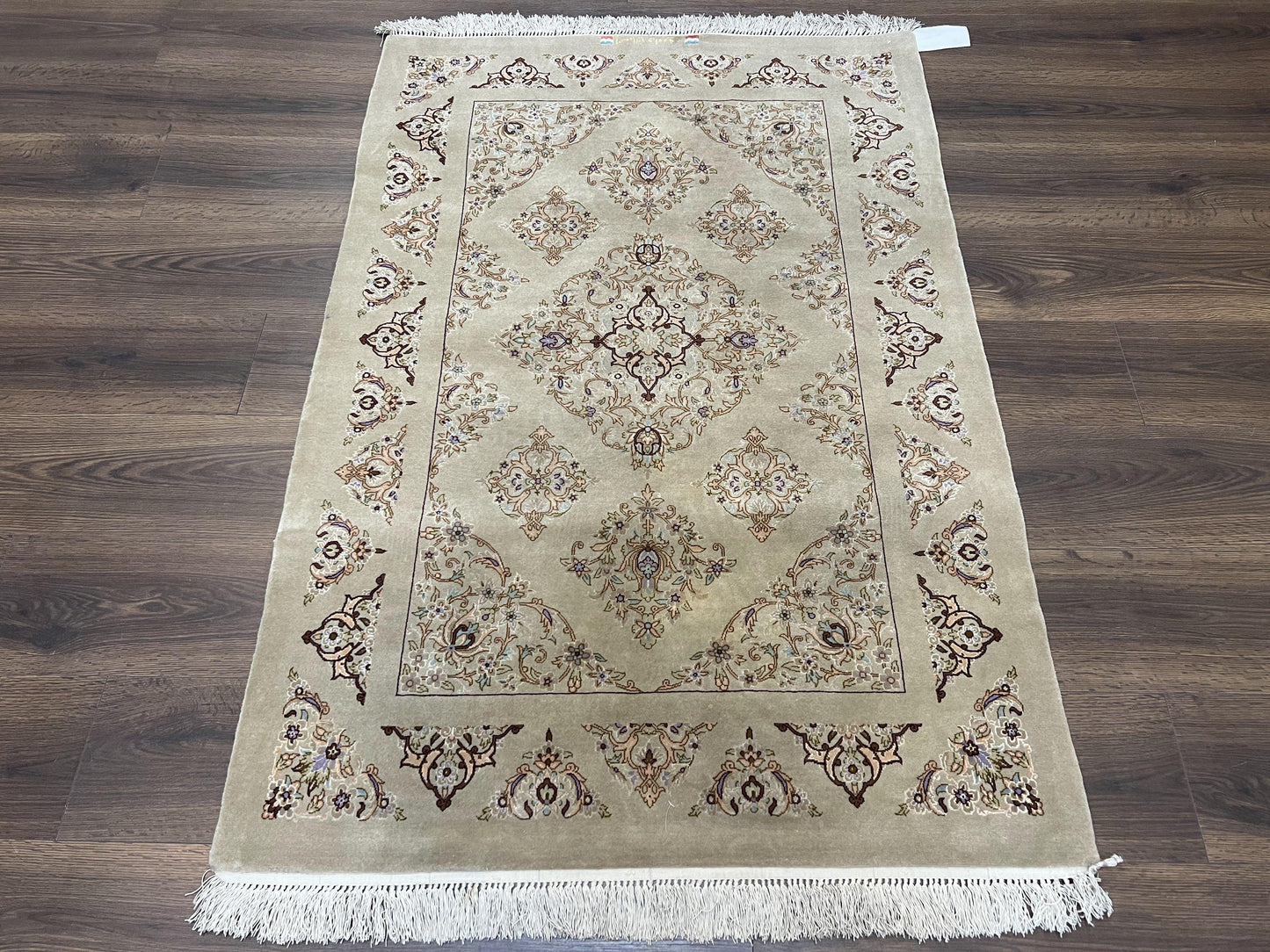 Very Fine Persian Isfahan Rug 3x5 ft with Signature, Kork Wool on Silk Foundation, Gray-Taupe Vintage Hand Knotted Oriental Carpet, 60 Raj 460 KPSI - Nuvé