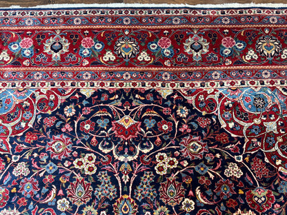 Navy Blue Persian Rug 9x12, Antique Persian Carpet, Kork Wool, 200 KPSI, Persian Kashan Rug - Nuvé