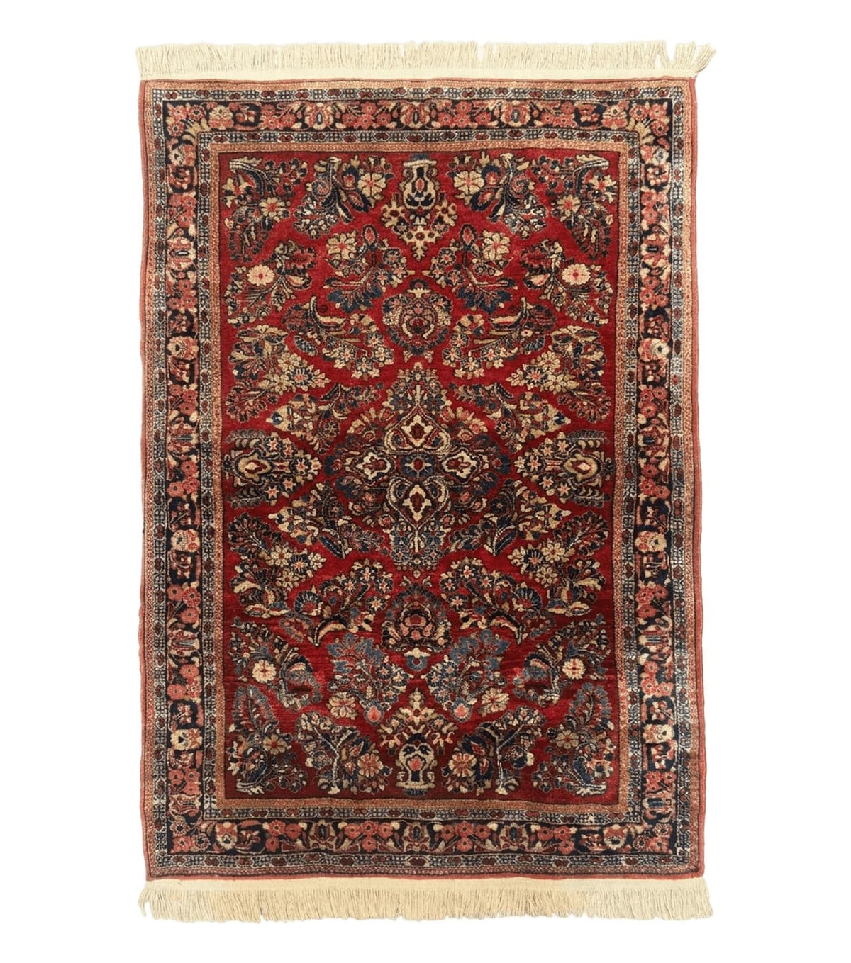 Antique Persian Sarouk Rug 3x5, Red, Floral, 200 KPSI