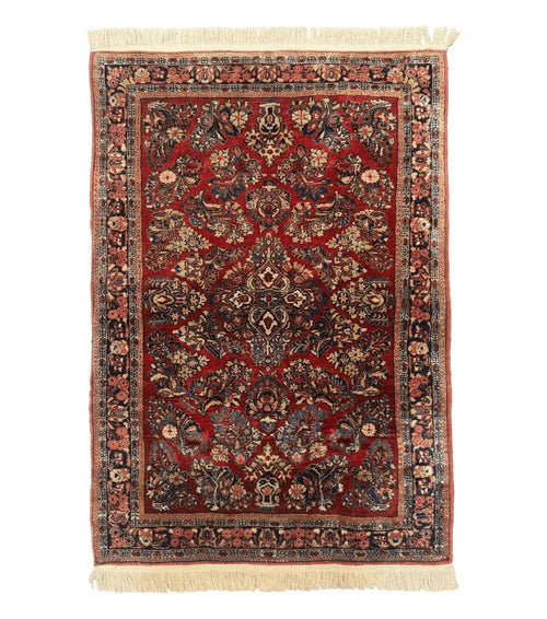 Antique Persian Sarouk Rug 3x5, Red, Floral, 200 KPSI