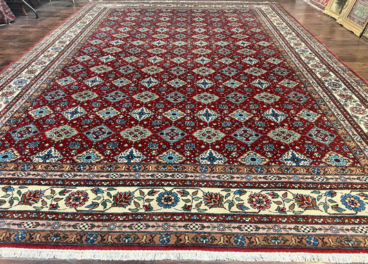 Large Turkish Rug 11x16, Allover Pattern, Red Multicolor, Hand Knotted Handmade Wool Vintage Oriental Carpet, Palace Sized, Extra Large - Nuvé