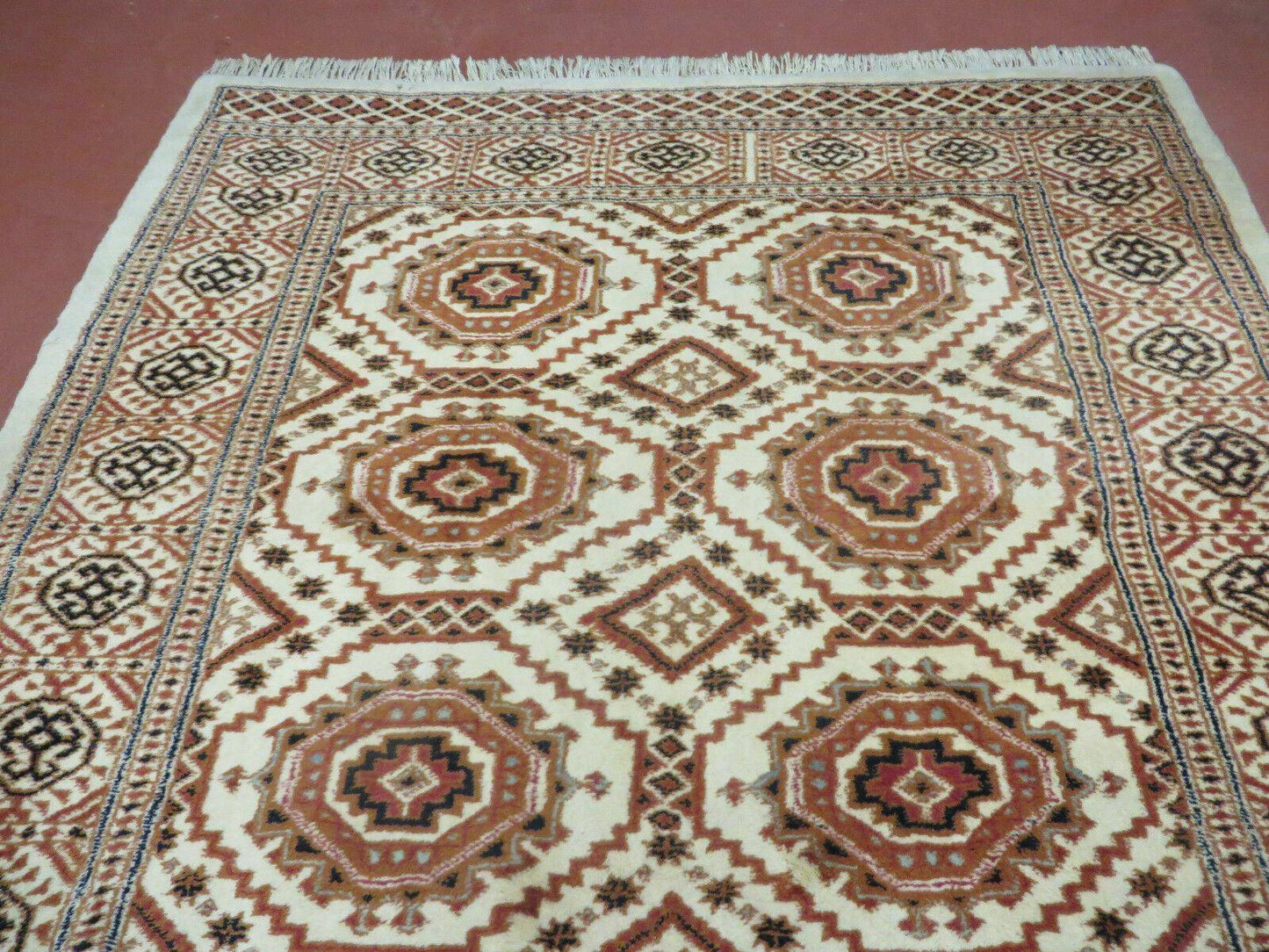 4' X 7' Vintage Handmade Pakistani Turkoman Bokhara Balouch Woven Wool Rug Ivory - Nuvé