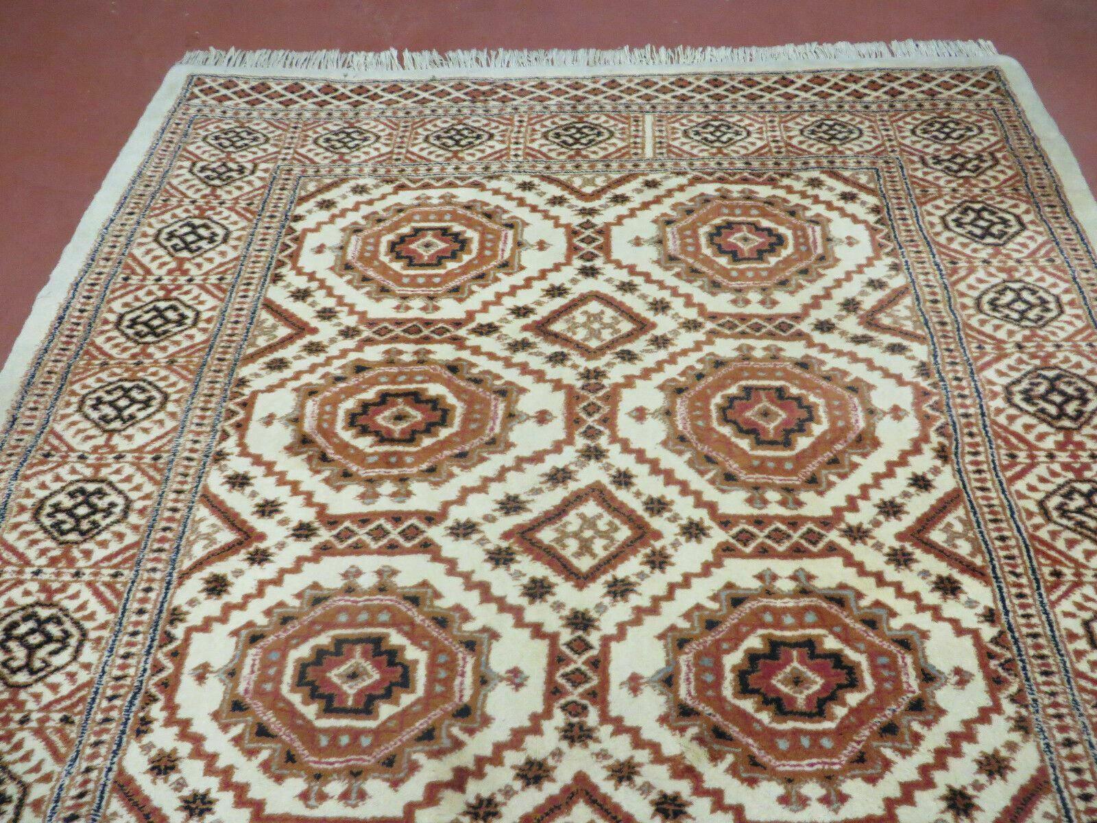 4' X 7' Vintage Handmade Pakistani Turkoman Bokhara Balouch Woven Wool Rug Ivory - Nuvé