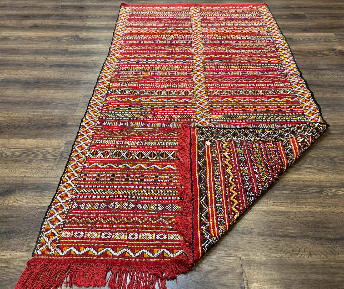 Moroccan Kilim Rug 4x8, Flatweave, Bohemian, Red Ivory Orange - Nuvé