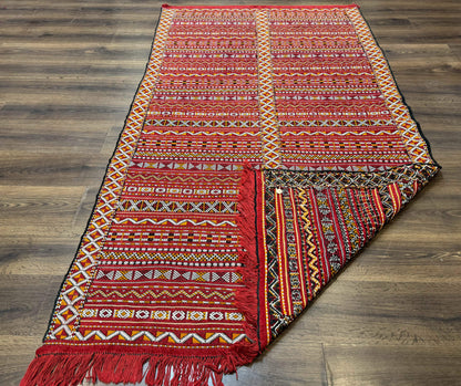 Moroccan Kilim Rug 4x8, Flatweave, Bohemian, Red Ivory Orange - Nuvé
