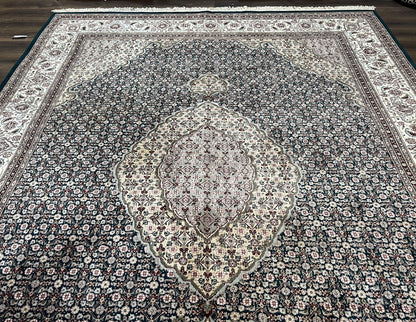 Sino Persian Rug 9x12, Dark Green and Ivory, Medallion, Mahi Herati, Elegant Oriental Carpet, Wool Hand Knotted Traditional Room Sized Rug - Nuvé