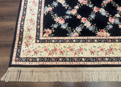 8.8 x 12 Karastan Garden of Eden Rug, Ebony Trellis #509/1270, Black, Floral, Wool Pile, Vintage, Discontinued - Nuvé