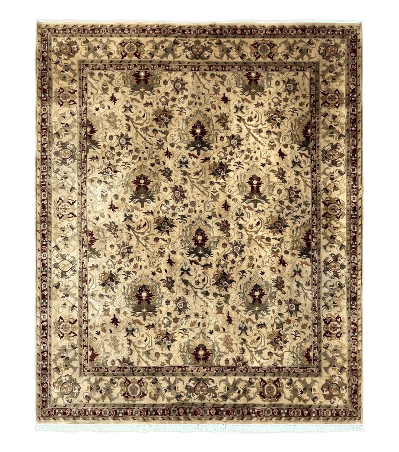 Indian Mahal Rug 8x10, Allover Floral Mahal Oriental Carpet 8 x 10, Handmade Hand Knotted Wool Rug, Indo Persian Area Rug, Tea-Washed Tan