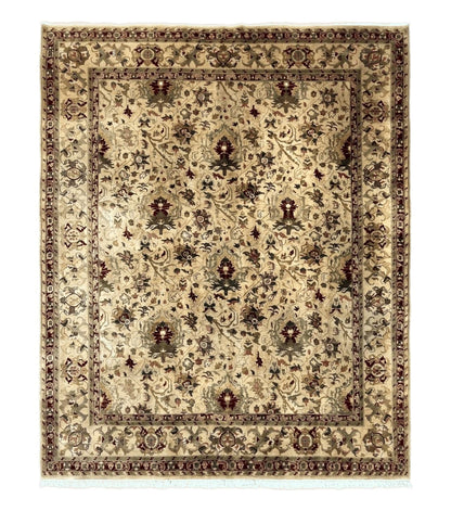 Indian Mahal Rug 8x10, Allover Floral Mahal Oriental Carpet 8 x 10, Handmade Hand Knotted Wool Rug, Indo Persian Area Rug, Tea-Washed Tan