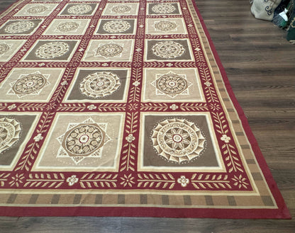 Needlepoint Rug 9x12, Panel Design, Burgundy Taupe, Elegant - Nuvé