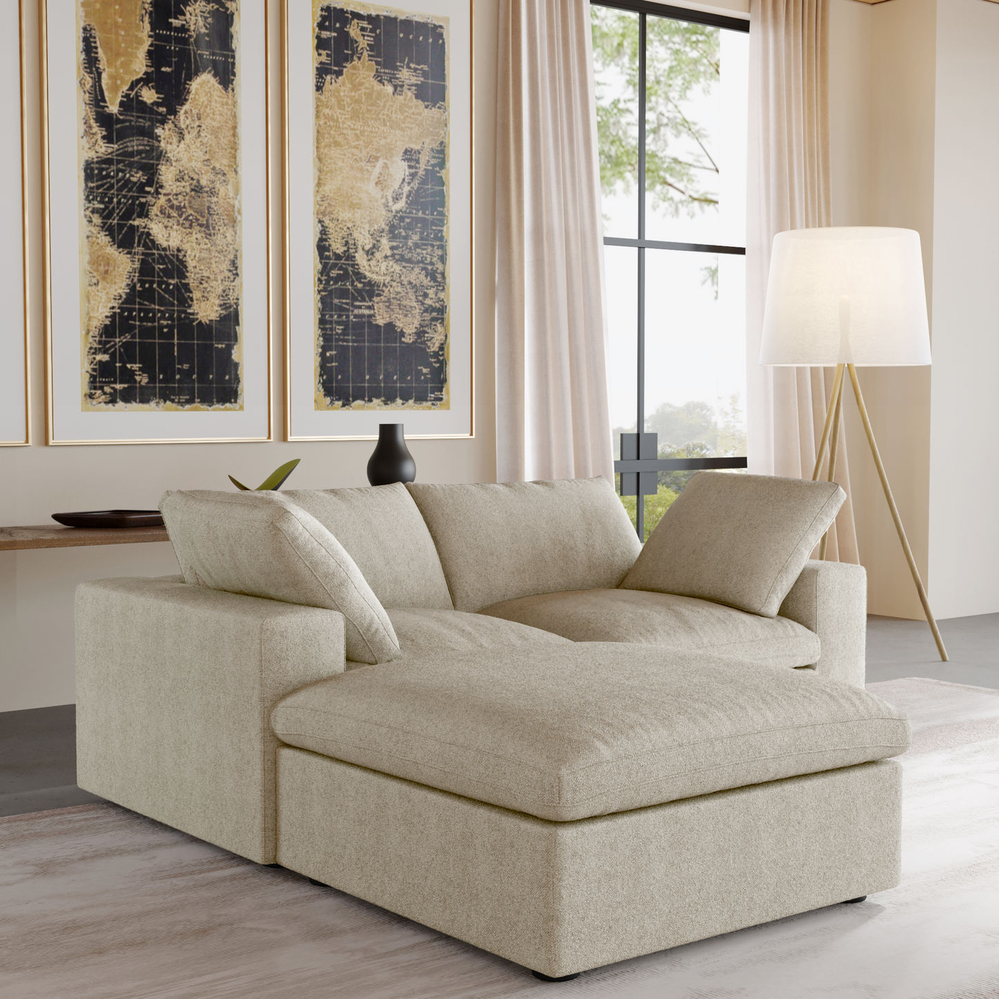 Nuvé® Solace Modular Bouclé Cloud Sofa - Khaki - 2-Seater Sectional Sofa with Ottoman - Nuvé