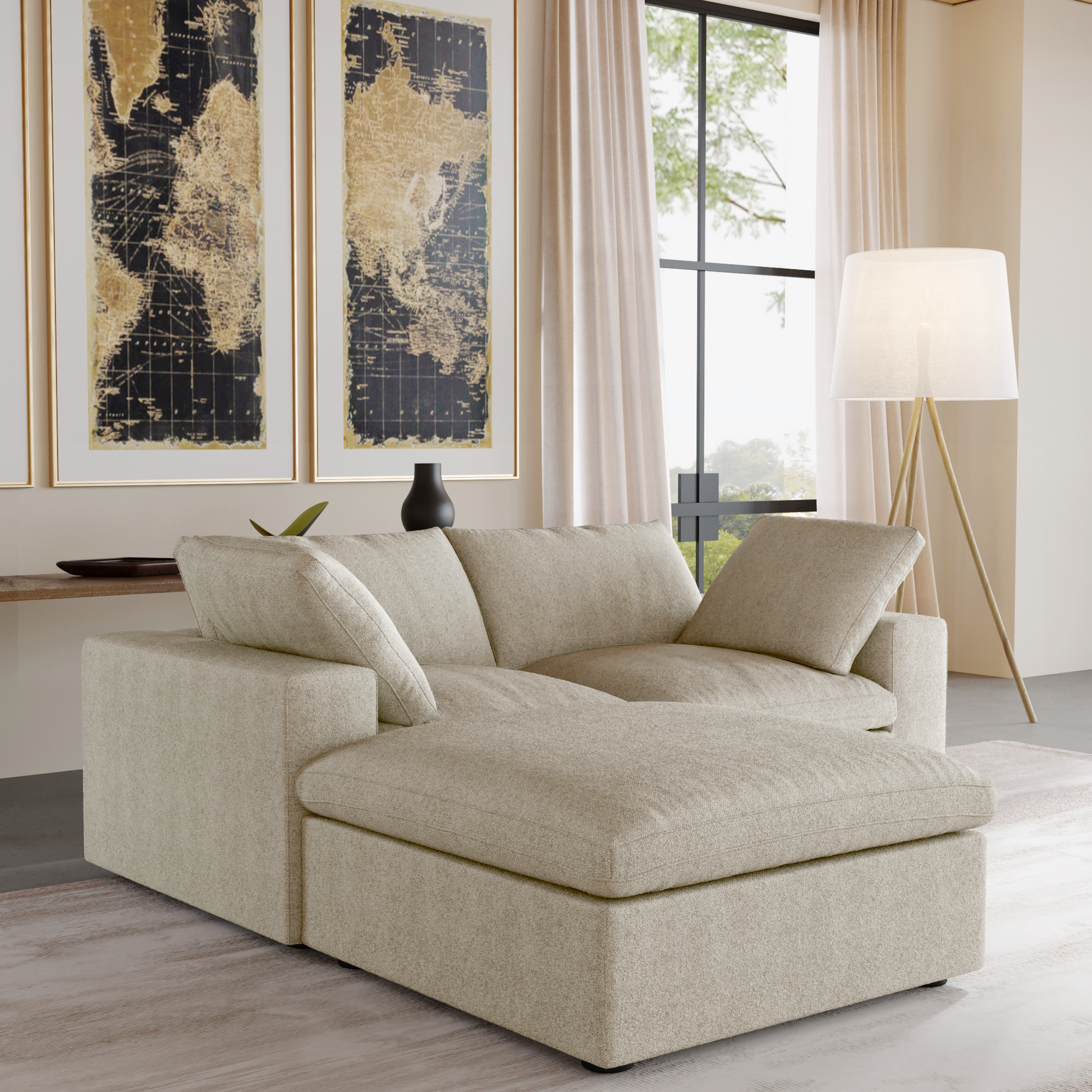Nuvé® Solace Modular Bouclé Cloud Sofa - Khaki - 2-Seater Sectional Sofa with Ottoman - Nuvé