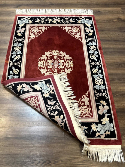 Chinese Wool Rug 4x6, Maroon and Black, Butterflies, Chinese Oriental Carpet, 90 Line Rug - Nuvé