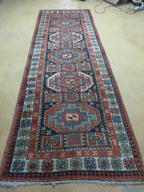 3 '4" X 10' Vintage Handmade Turkish Kazak Caucasian Wool Runner Rug Red Nice - Nuvé