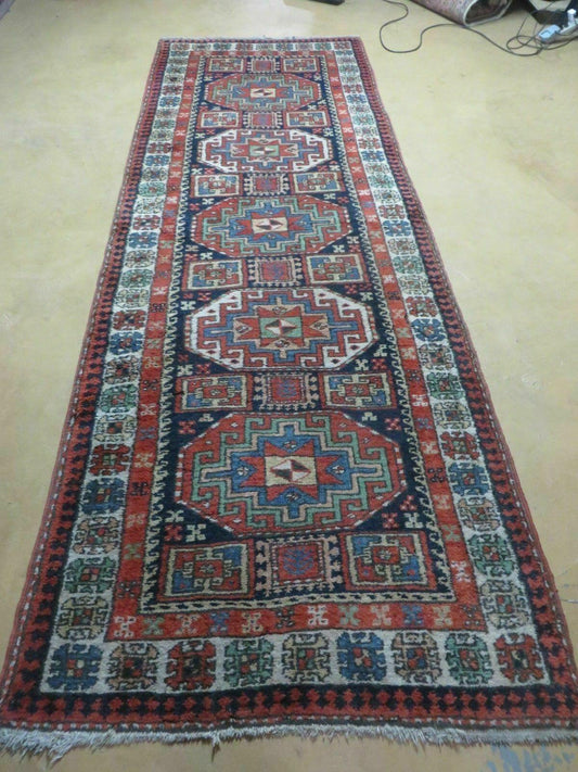 3 '4" X 10' Vintage Handmade Turkish Kazak Caucasian Wool Runner Rug Red Nice - Nuvé